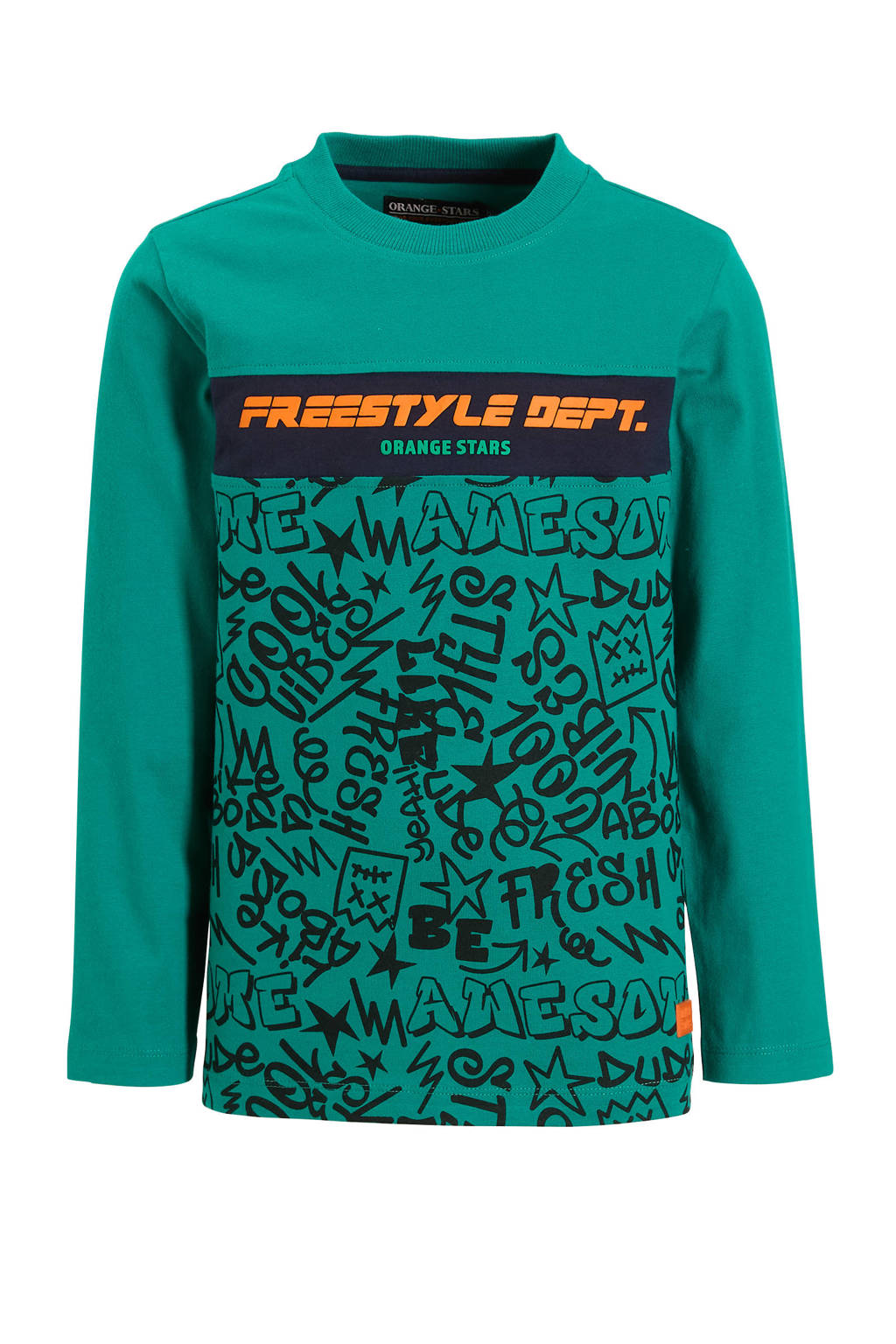 Orange Stars longsleeve Ray met printopdruk groen