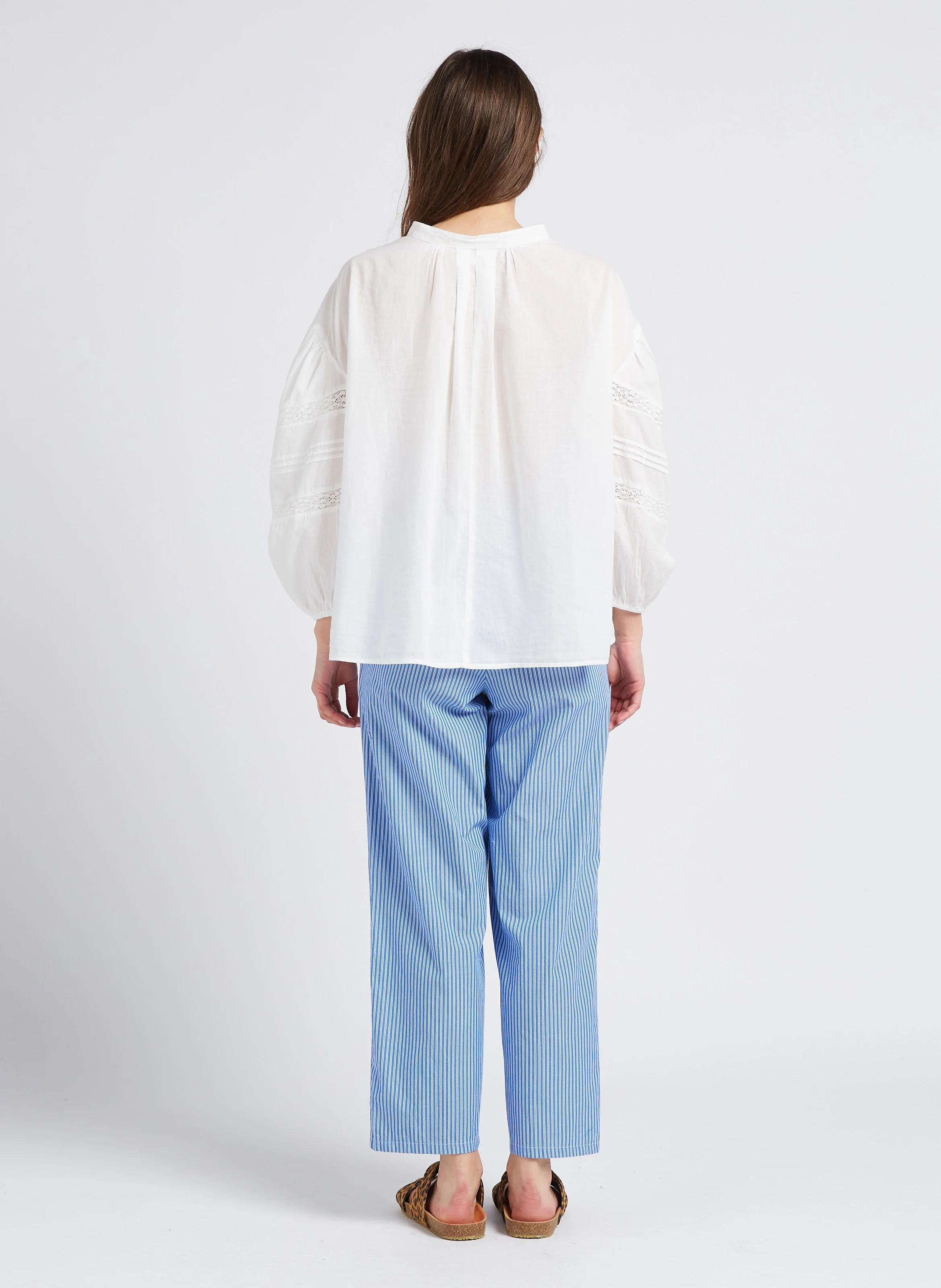 ZATYBAY - Pantalon carotte en coton rayé | Bleu