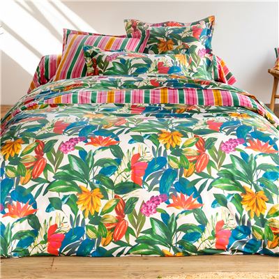 Linge de lit motif fleurs et fruits exotiques - BECQUET CRÉATION