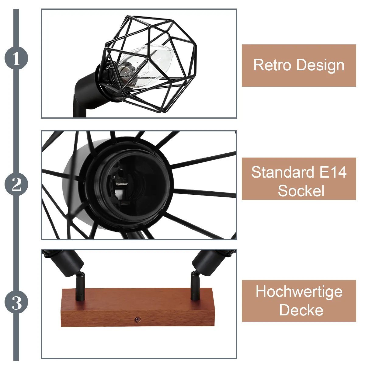 NETTLIFE 2 spots de plafond noir bois