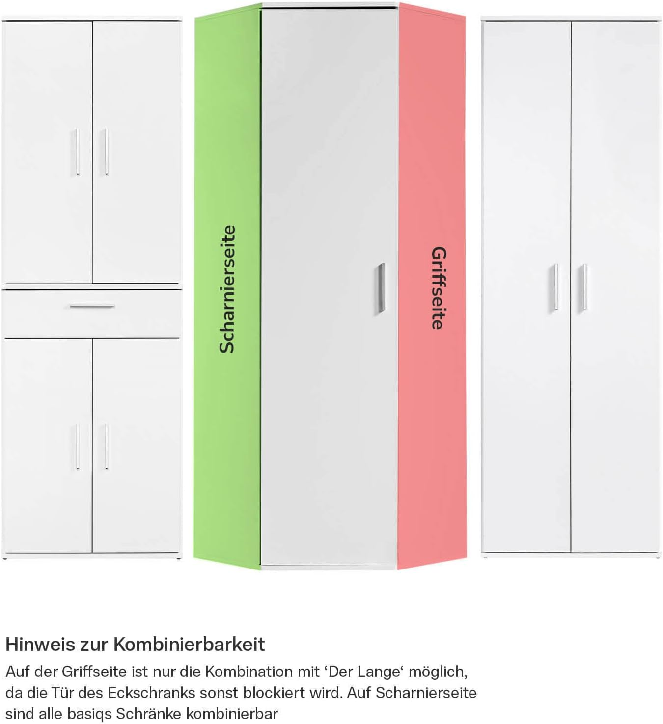 mokebo Eckschrank Mehrzweckschrank 'Der Lange' (64x180 cm) aus Holz, Aktenschrank für Flur oder Büro, auch als Allzweckschrank, Vorratsschrank oder Haushaltsschrank in Weiß