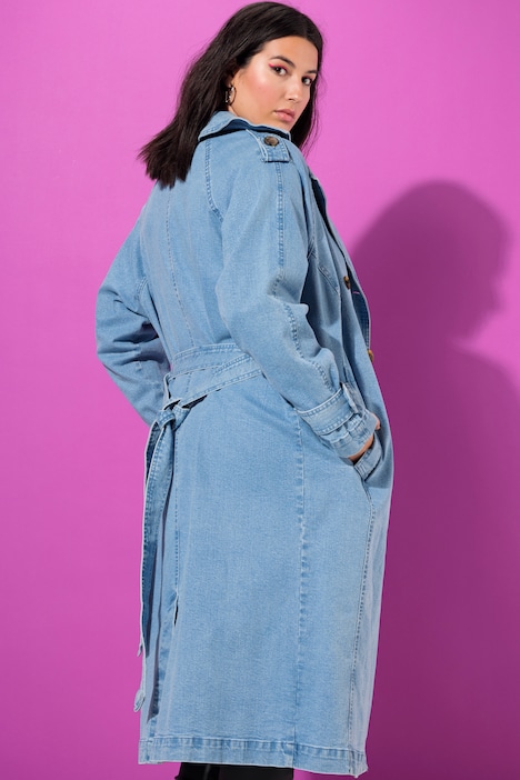 Jeans-Trenchcoat, A-Linie, Revers, Bindegürtel