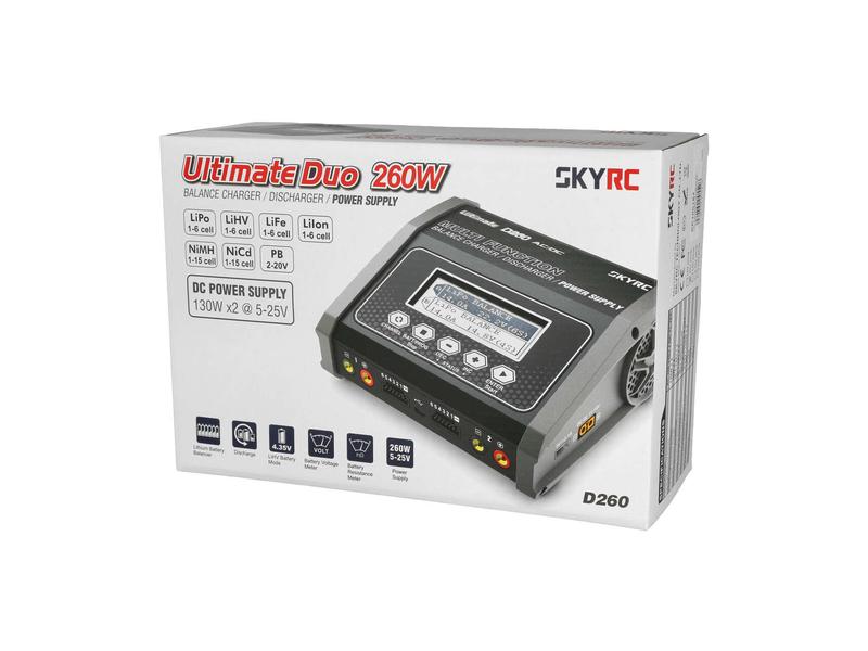 SKYRC Dual-Ladegerät D260 AC/DC 2x 130W Modellbau Ladegerät mit 2 Ausgängen
