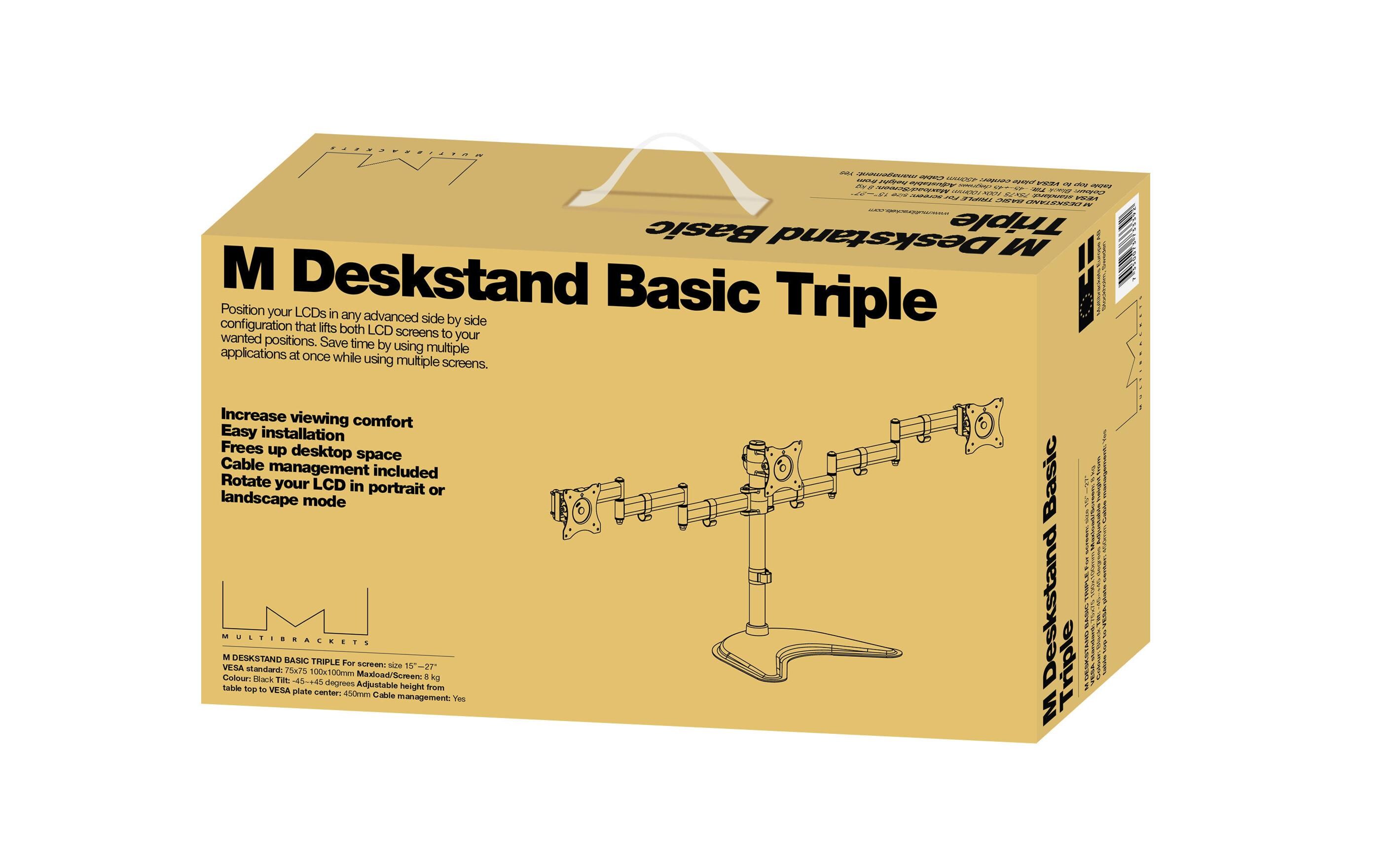 Monitor-Standfuss Basic Triple bis 8 kg – Schwarz<br>Deskmount
