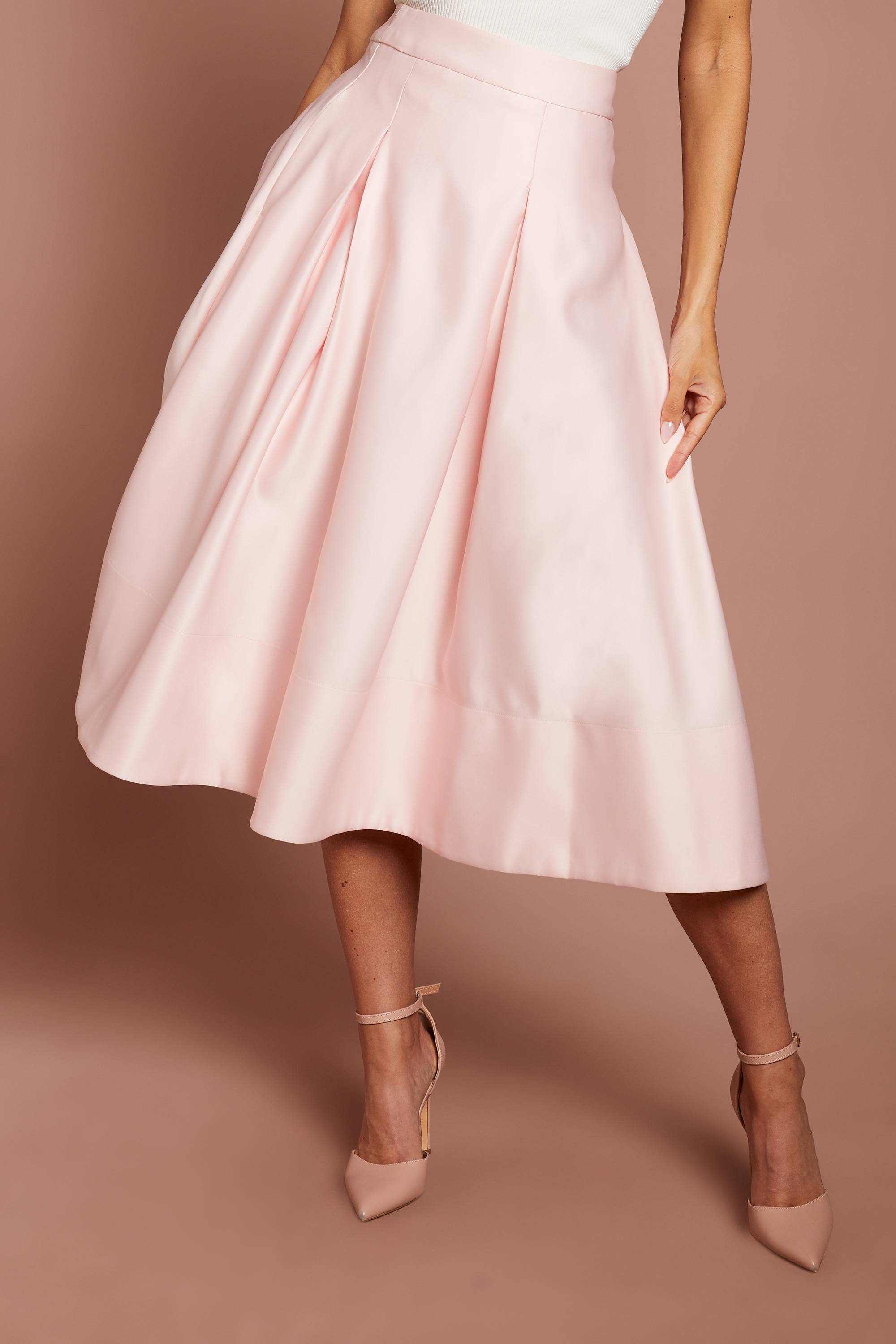 Coast Jupe Midi Évasée En Satin À Plis Sur Le Devant