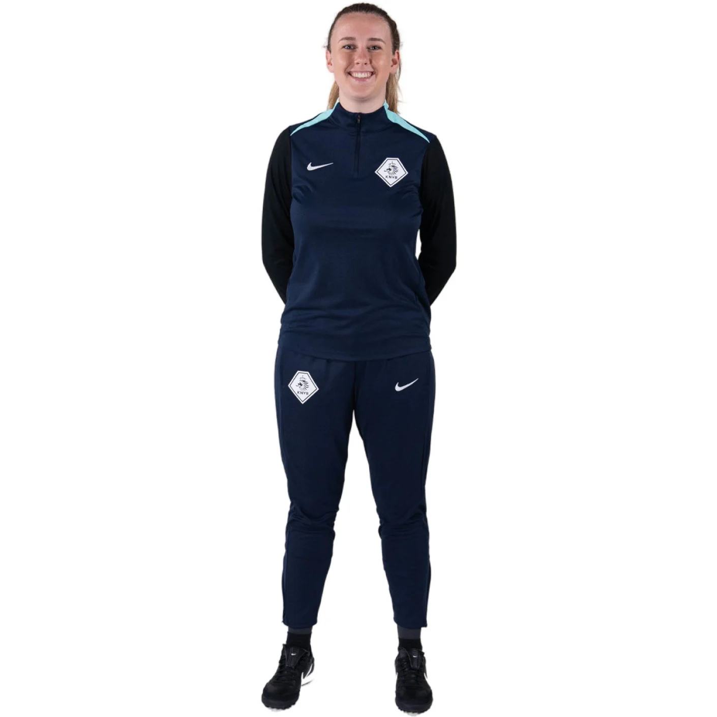 Nike KNVB Trainingspak 1/4-Zip 2024-2026 Dames Donkerblauw Turquoise Zwart