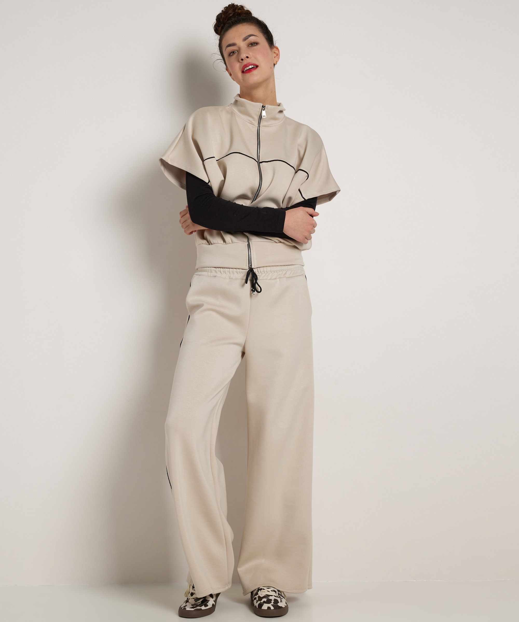 wide fit broek met tapestreep