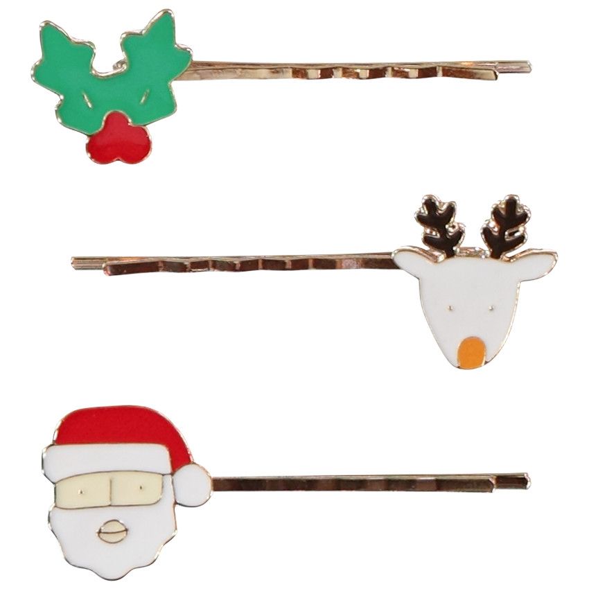 Lot de 3 barrettes plates Noël pour fille - Jaune