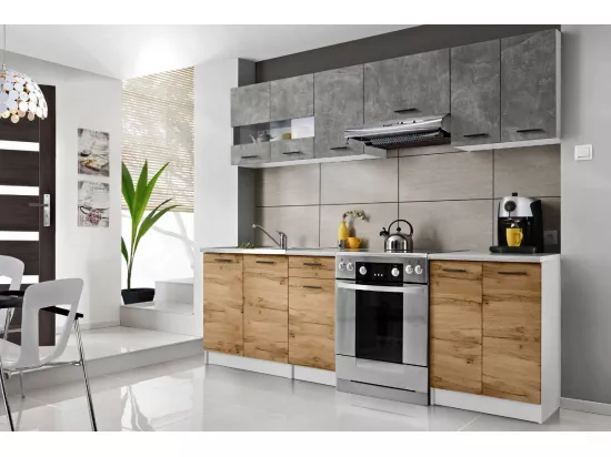 Cuisine Bigo 7 éléments - finition bas BOIS haut BETON 240 cm