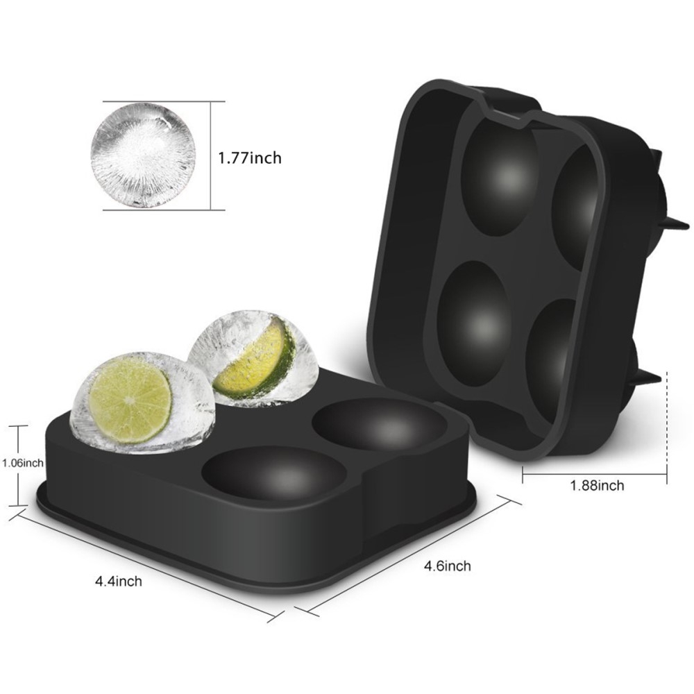(4-fach) 3D Silikon Eiswürfel Form DIY Ice Cube Tray mit Deckel für Cocktails / Whisky / Softgetränke - Kugel
