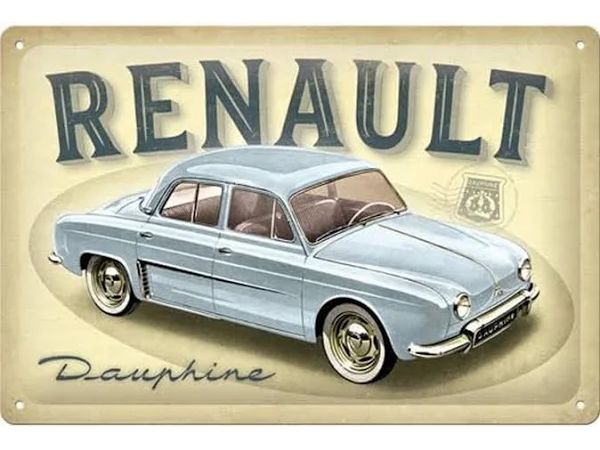 Nostalgic Art Schild Renault Dauphine Beige Blechschild im Shabby Chic Vintage Stil