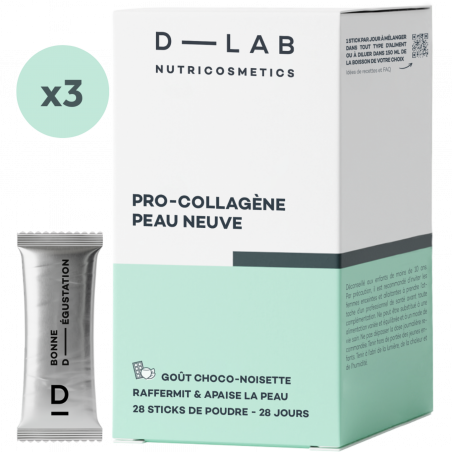 D-LAB NUTRICOSMETICS Sticks Pro-Collagène Peau Neuve Choco-Noisette 28 jours x3