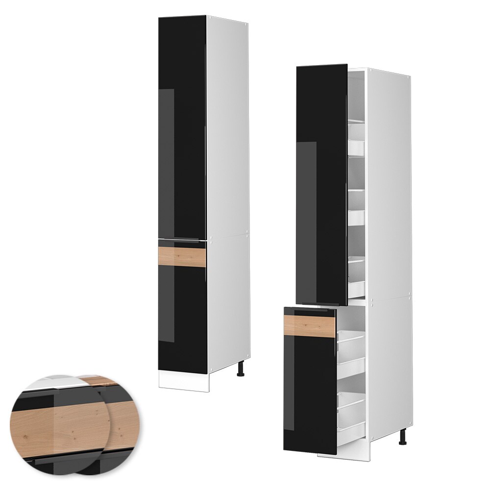 Vicco Apothekerhochschrank Küchenschrank Küchenmöbel Fame-Line Weiß Schwarz Eiche 30 cm modern Hochglanz