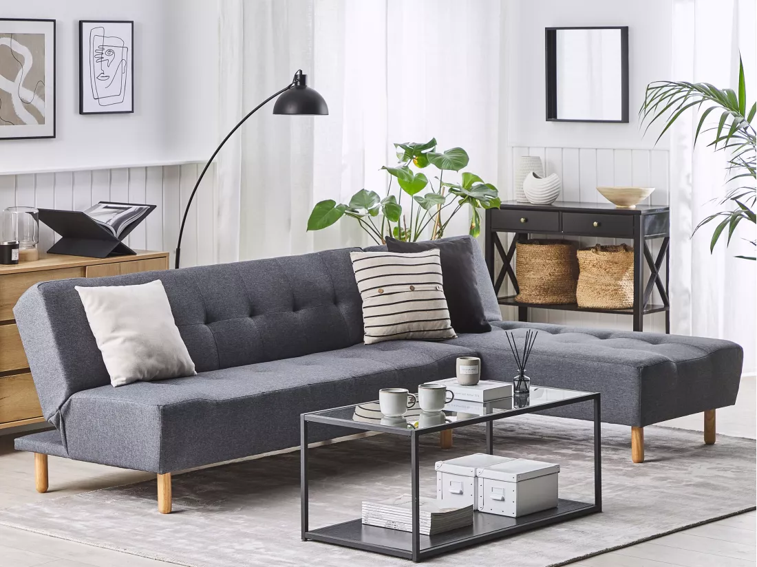 Canapé angle à droite convertible en tissu gris foncé 4 places ALSTEN