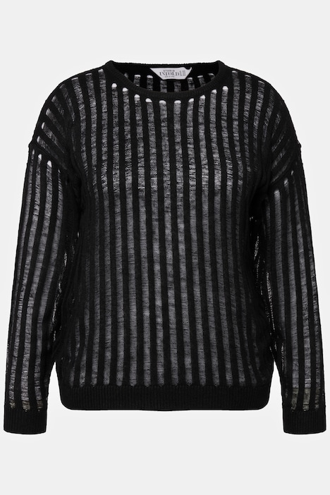Pullover, Boxy Fit, transparenter Rippstrick, Rundhals, Langarm