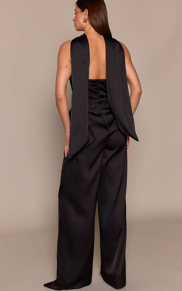 Noir Combinaison-pantalon Satinée Bustier Avec Détail Foulard
