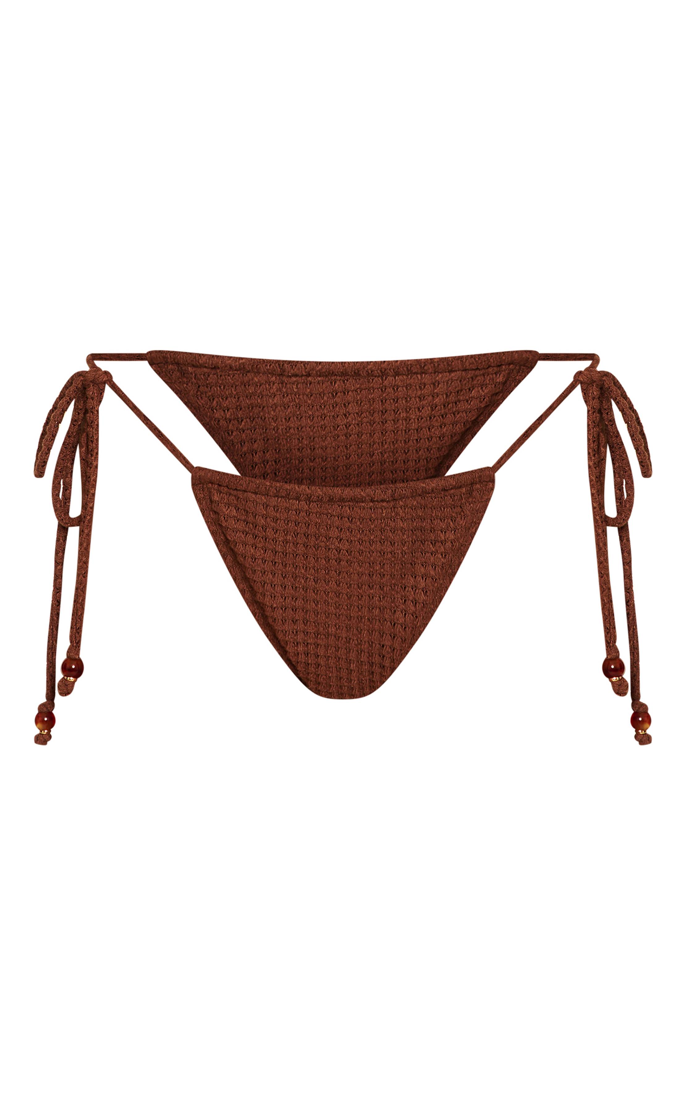 Moka Bas De Bikini À Liens Latéraux Avec Bordure De Perles Au Crochet