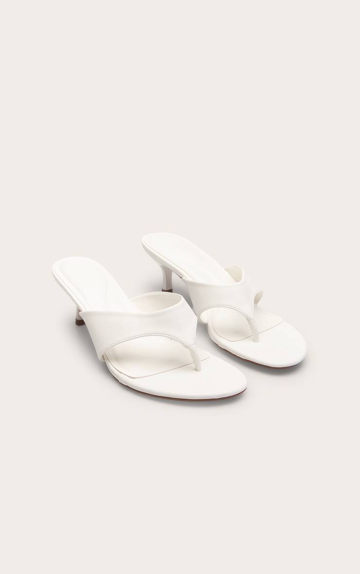 Blanc Mules À Bride D'orteil Avec Empeigne Haute Et Petit Talon