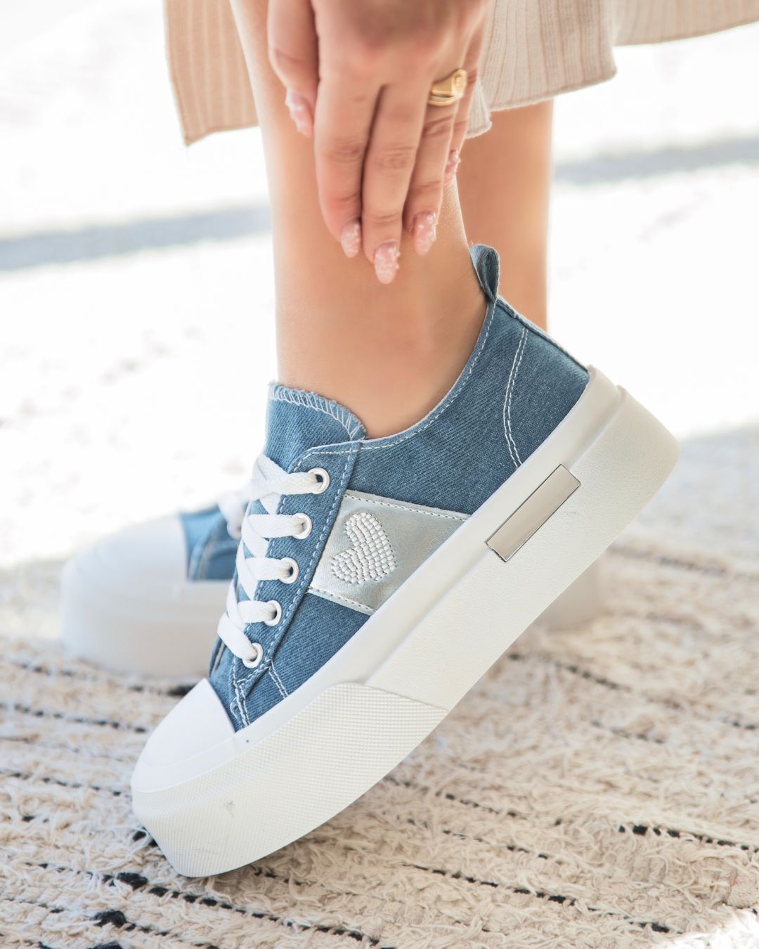 Basket femme blue jeans en toile à lacets - Donna