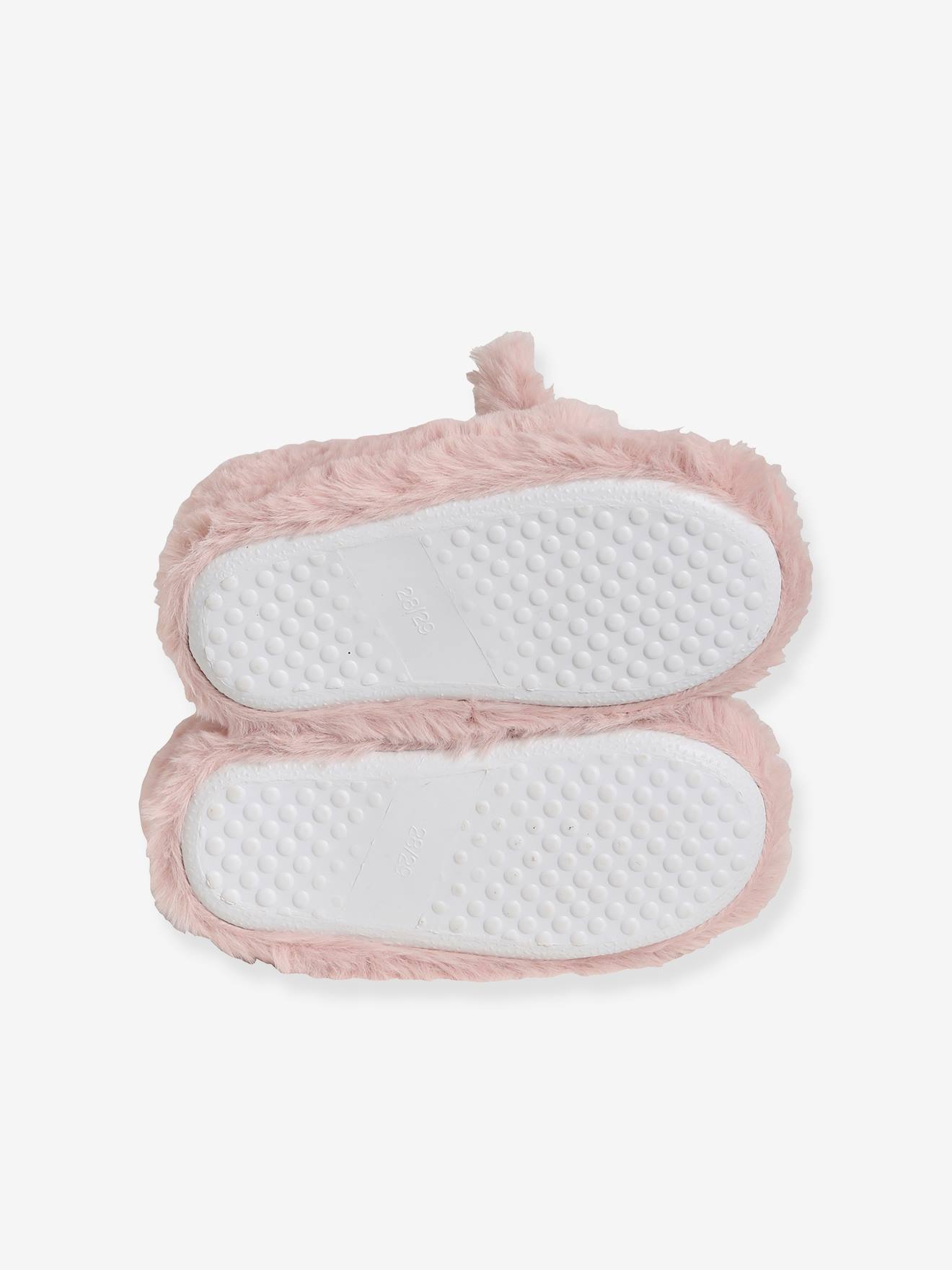Pantufas de pelúcia para meninas, lisas, rosa claro com estampas.