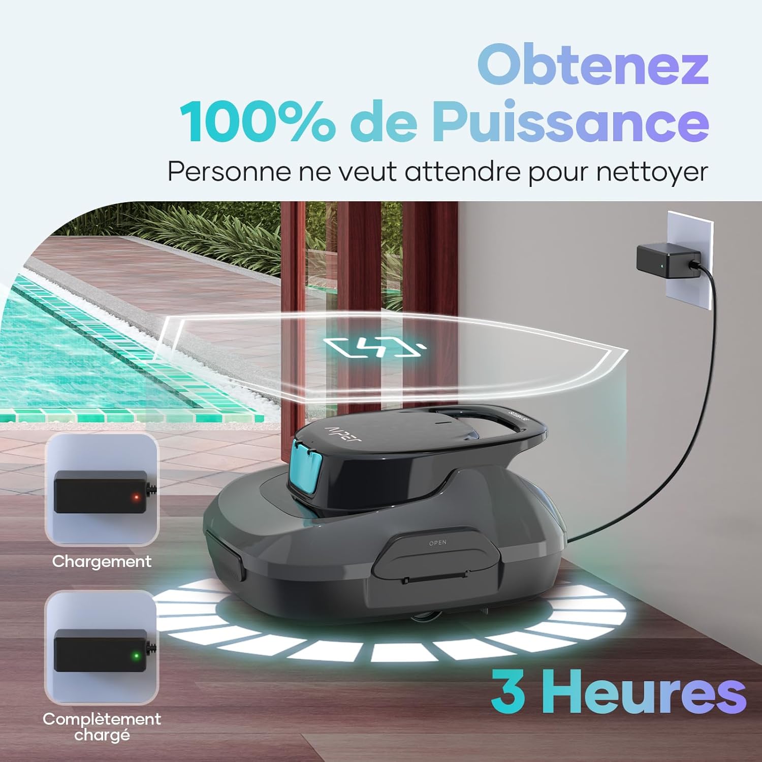 AIPER Kabelloser Poolroboter, Poolsauger Akku mit 90 Min Laufzeit, Doppelantrieb & Selbstparkfunktion, Idealer Poolreiniger für Flachbodenpools bis 80 m²