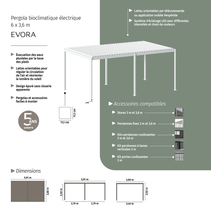 Pergola bioclimatique électrique EVORA Blanc