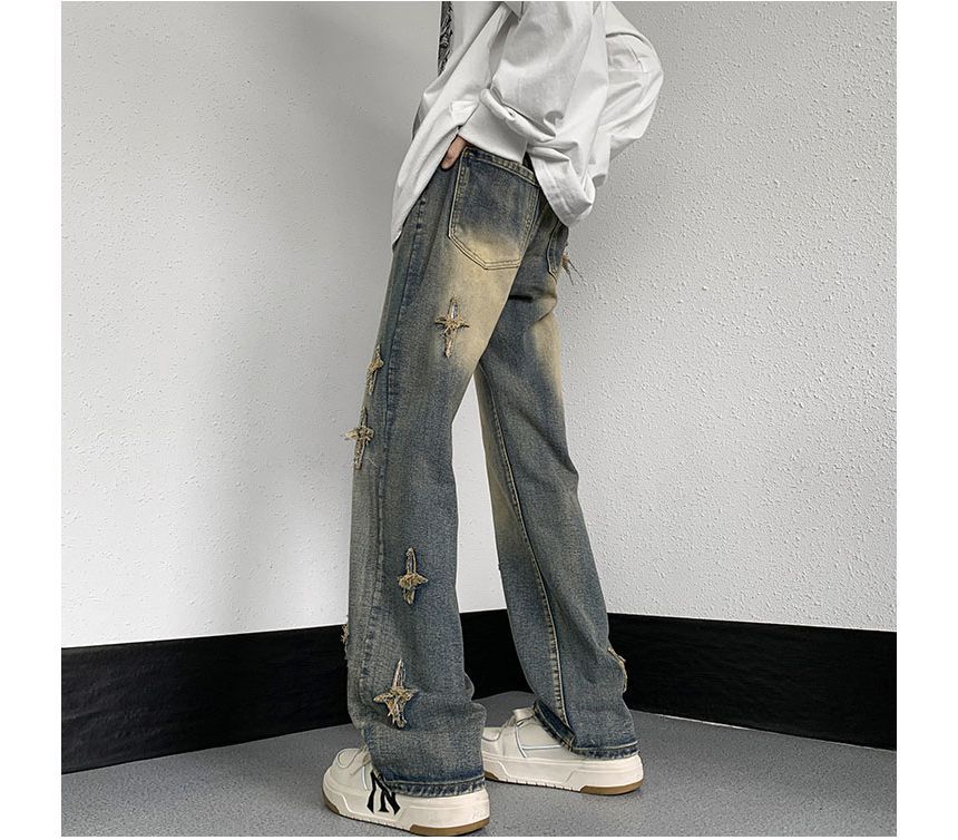 Whyessa - Cross Patch Straight Leg Jeans
