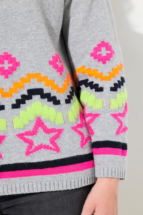 Jacquard Pullover, Turtleneck, Langarm