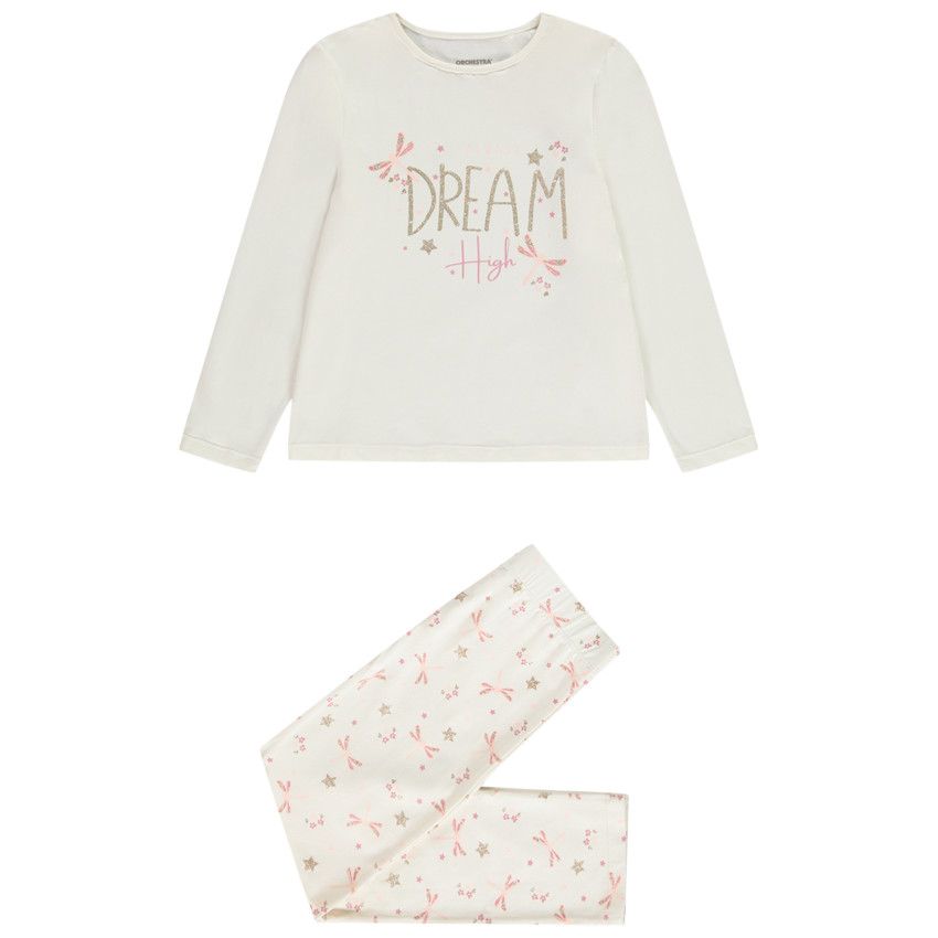 Set pyjama en jersey imprimé libellules pour fille - Ecru