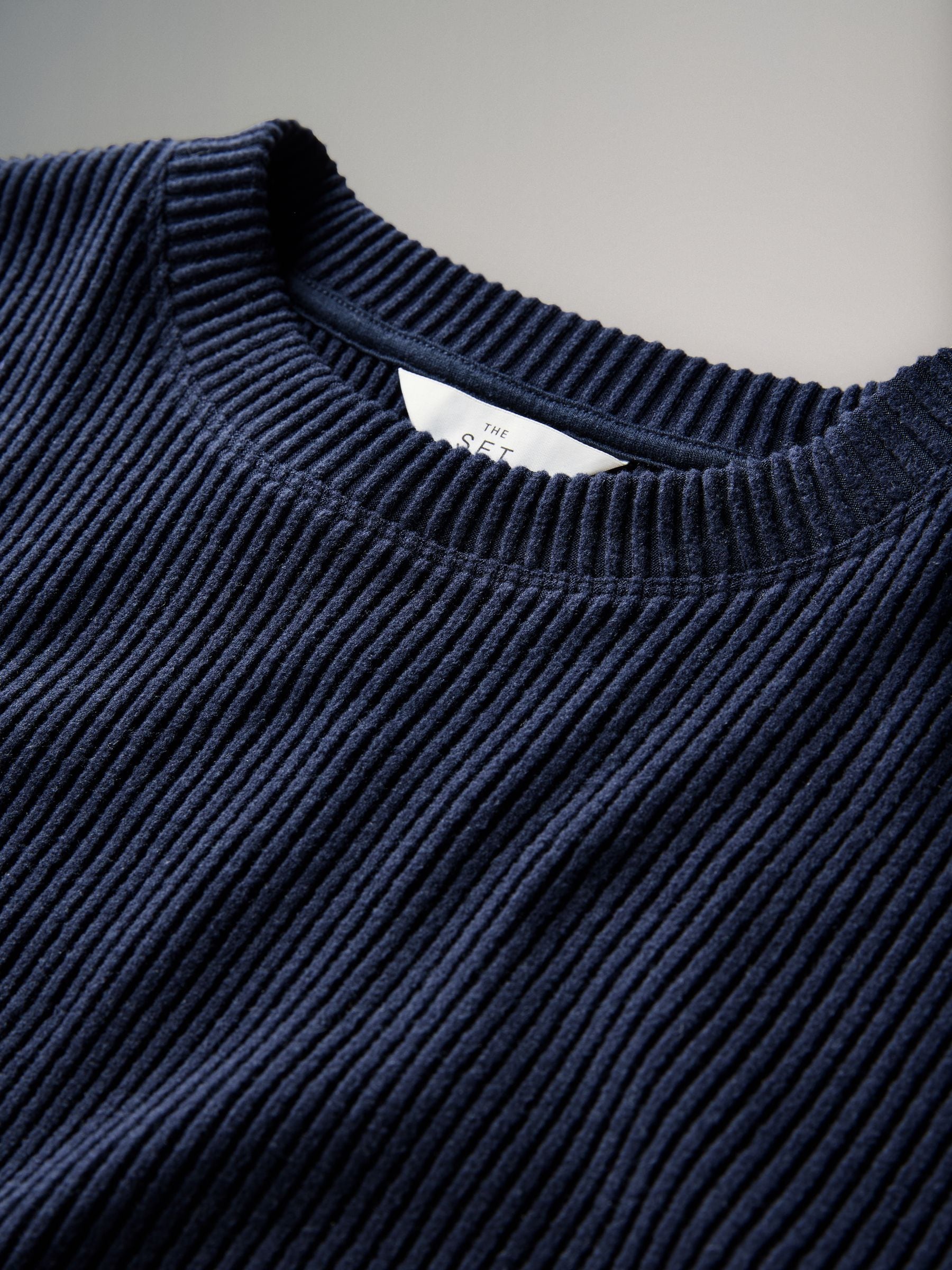 Marineblauw - The Set Soft Rib Crew Neck Sweatshirt and Cuffed Joggers Lounge Set