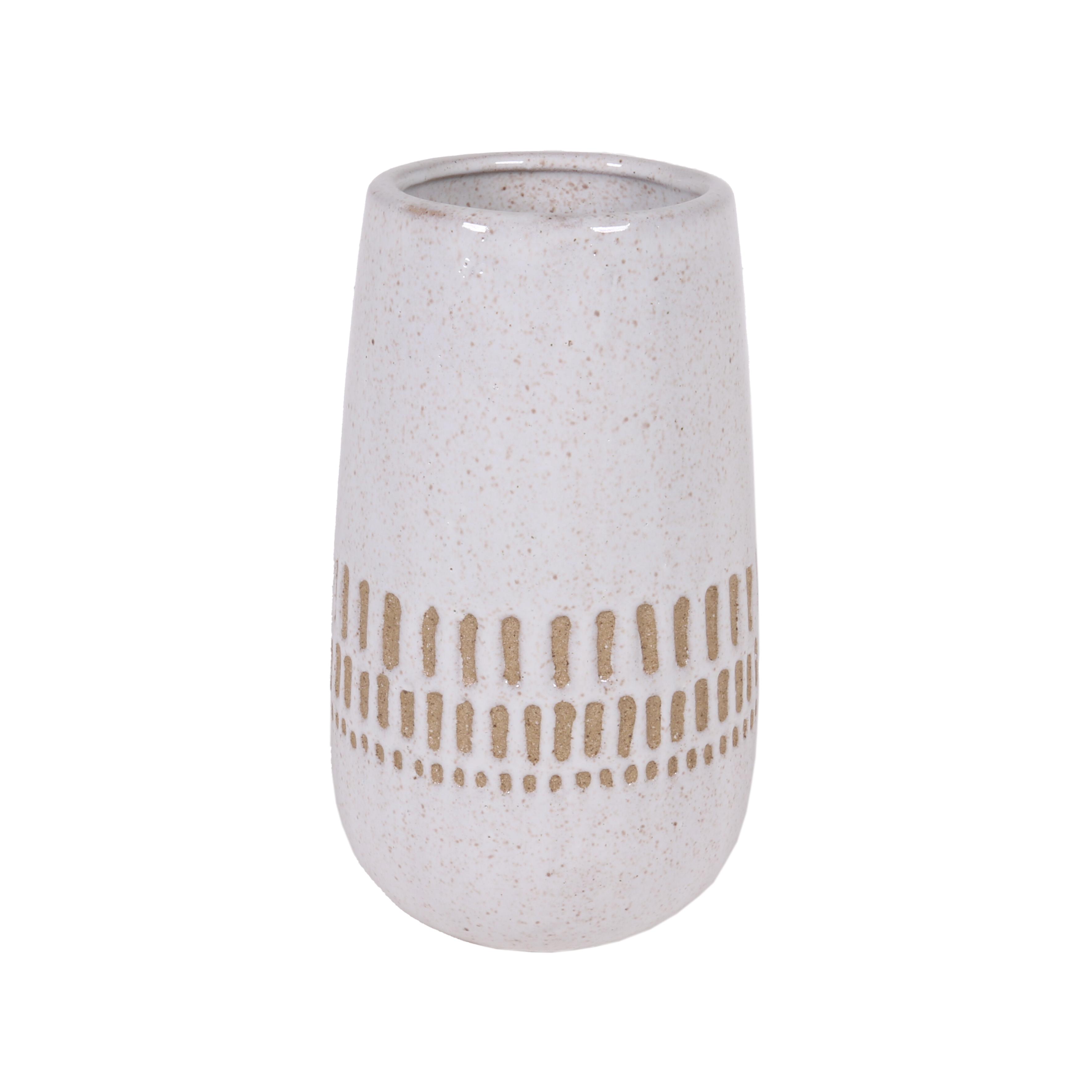 VASE CERAMIQUE BLANC ET BEIGE H.19CM