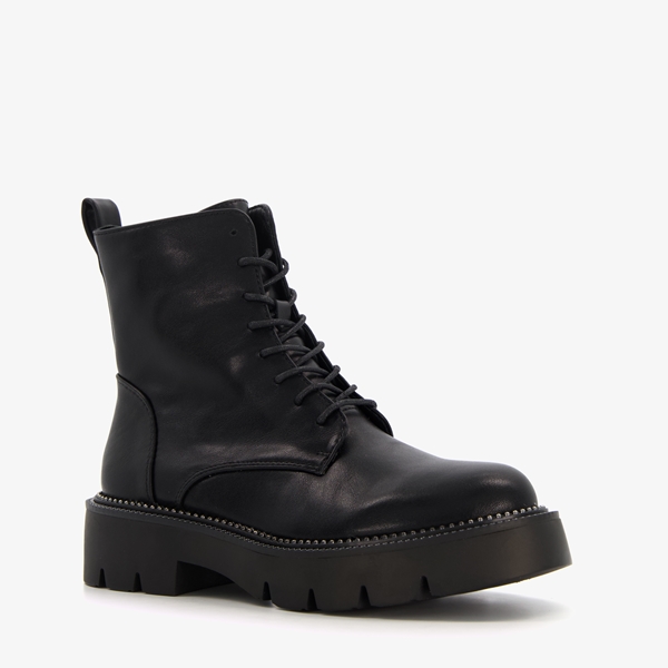 Blue Box dames veterboots met grove zool zwart