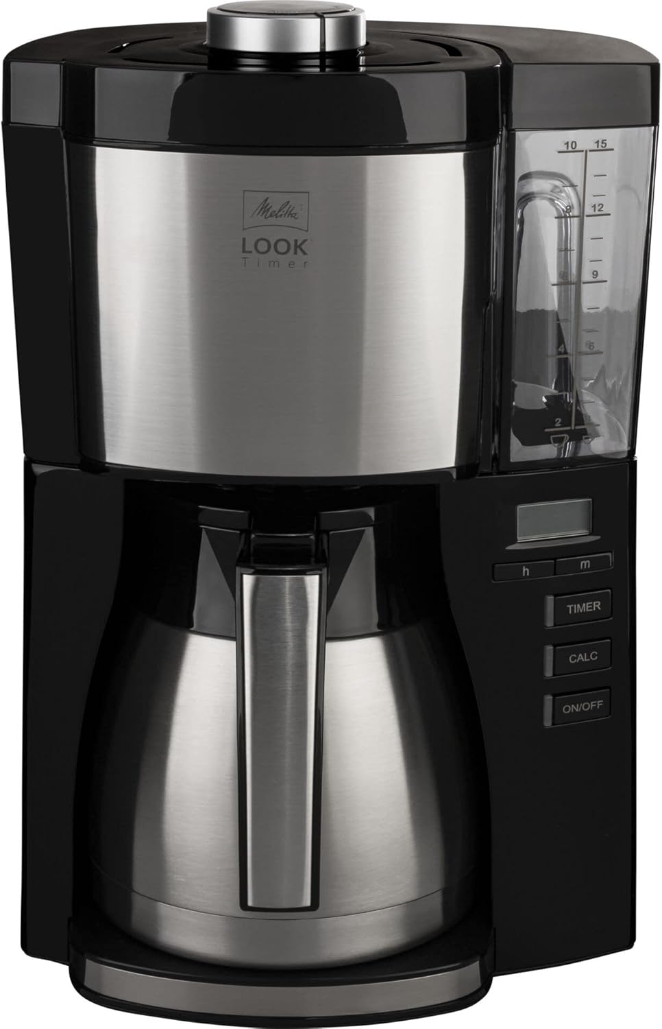Melitta Look Therm Timer – Filterkaffeemaschine mit Thermkanne, entnehmbarem Wassertank und Timer-Funktion, für bis zu 10 Tassen Kaffee, in Schwarz/Edelstahl