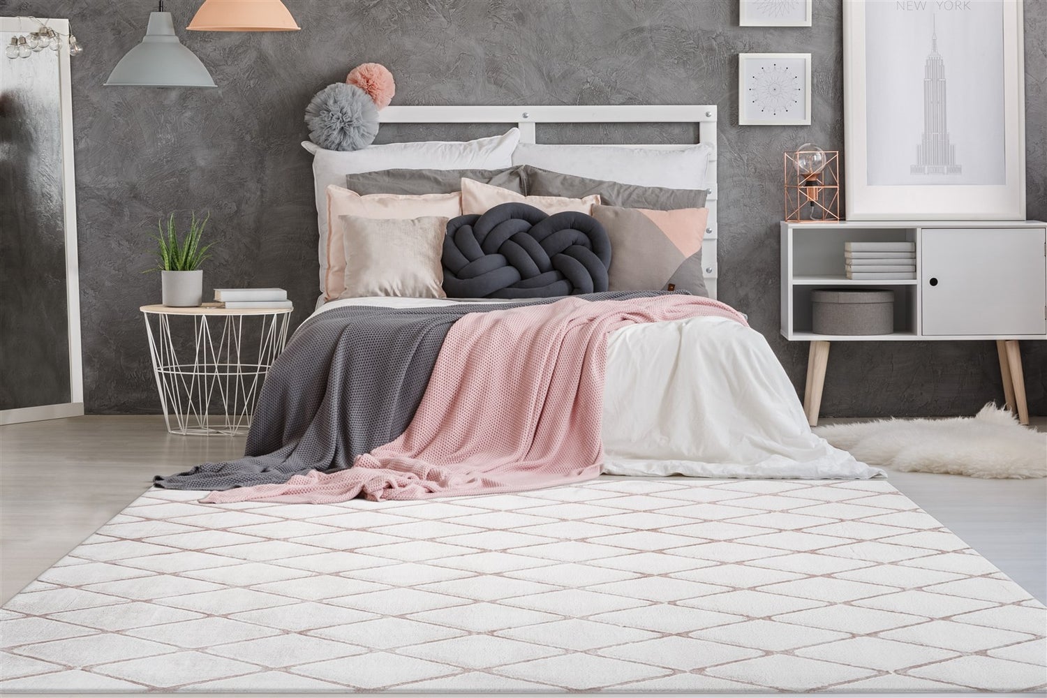 Laagpolig vloerkleed Splendora Wit / Roze Modern, Klassiek 80 x 150 cm