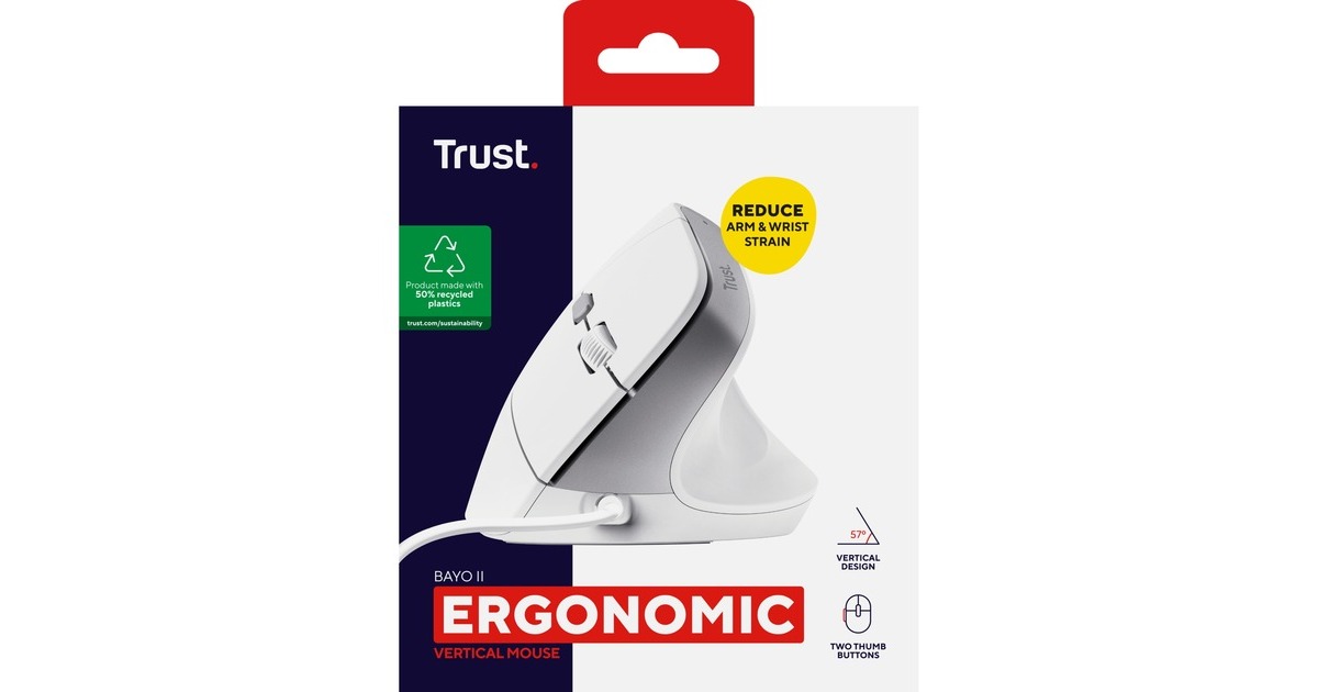 TrustBayo II Ergonomische muis  (Wit, 800 dpi - 2.400 dpi)
