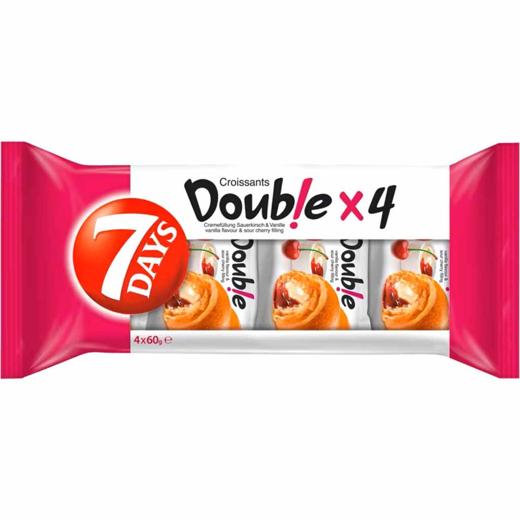 7Days Double Croissant Vanillecreme Sauerkirsche 4er 240g MHD:21.2.25