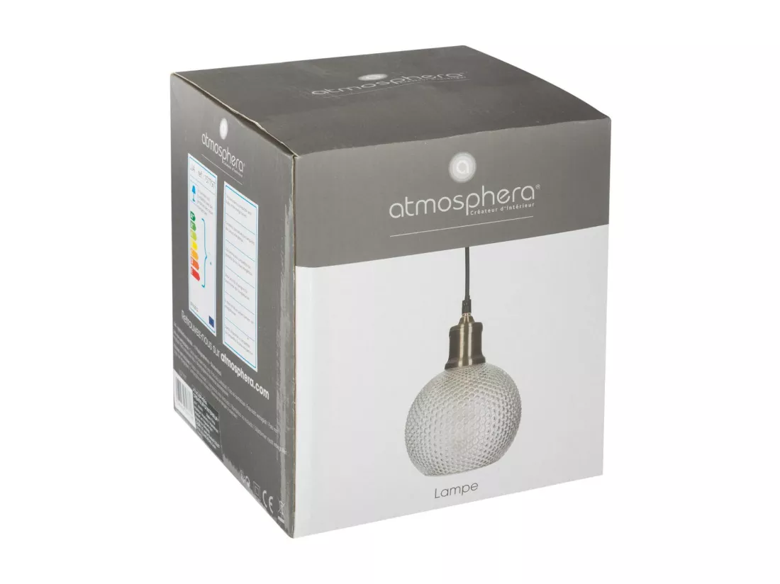 Luminaire Suspension Boule en Verre strié D 15 cm