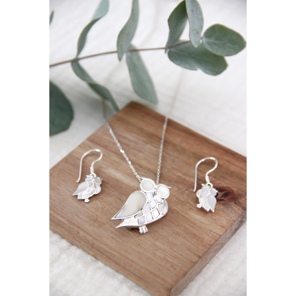 Boucles d'Oreille Hibou en Nacre Blanche & Argent 925 - Design Original | Aden