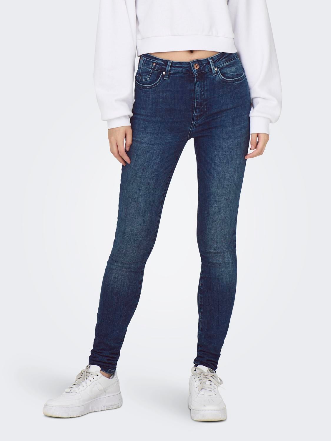 ONLFOREVER Hohe Taille Skinny Fit Jeans Dark Blue Denim
