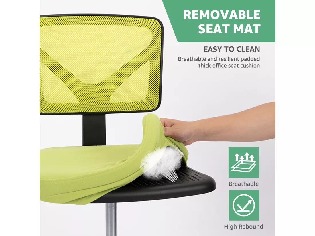 Chaise de bureau,Chaise d'ordinateur pivotante à roulettes avec support lombaire,sans accoudoir,à dossier bas en maille,vert