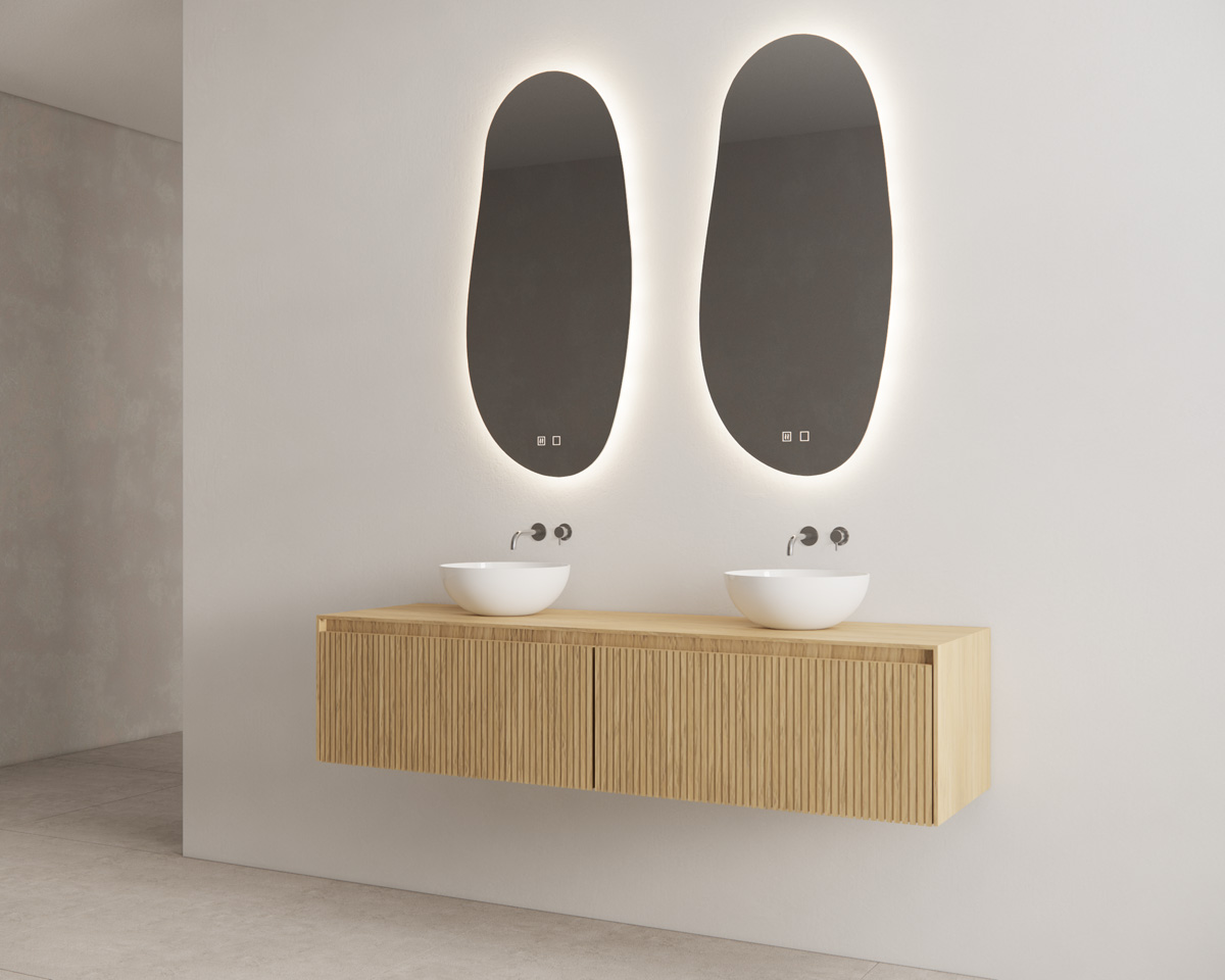 SCHADEMODEL: Gliss Design Timotheus badmeubel met 2 lades en ribbelfront 160cm castle brown