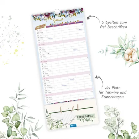 Trötsch Premium Familienkalender Familientermine Blume 2024