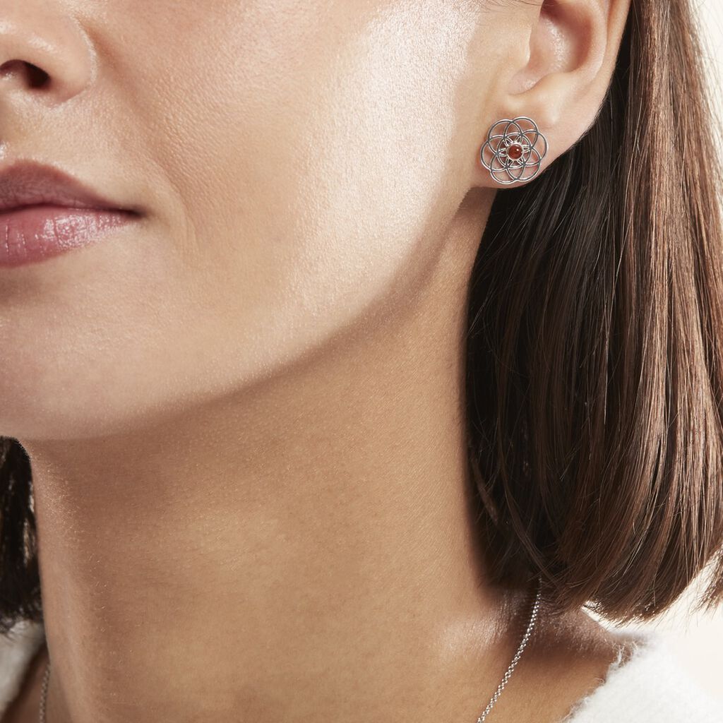 Boucles D'oreilles Puces Argent Blanc Aeson Ambre