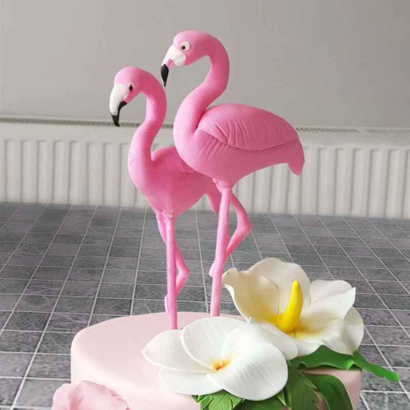 (2-tlg. Set) Kuchenstecker Gummi Flamingo Tortenstecker Topper Dekoration für Torten / Kuchen - Rosa