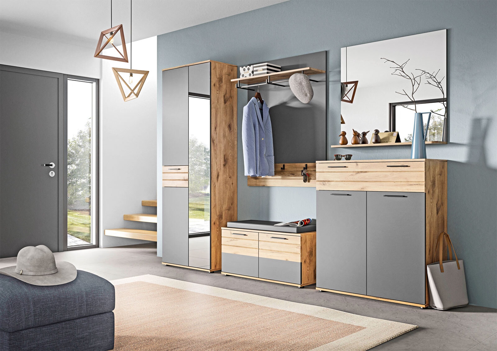 Garderobenpaneel Mason, Basalt grau Nox Oak 90x117x25 cm
