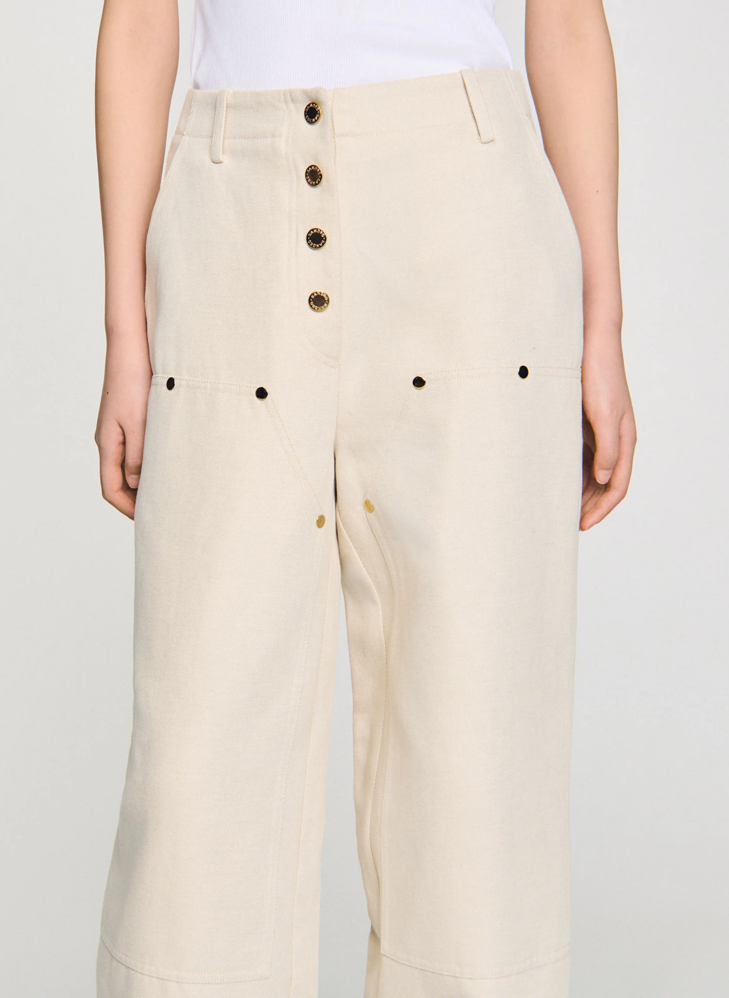 Jean carpenter en coton et lin | Blanc