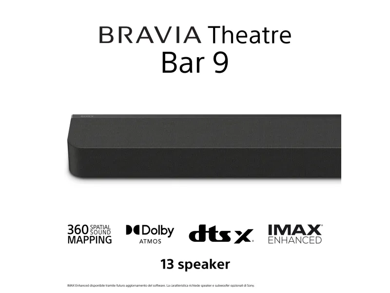 Sony BRAVIA Theater Bar 9 HT-A9000 - Lydbar - til hjemmebiograf - 7.0.2-kanal - trådløs - Wi-Fi, Bluetooth - App-kontrolleret - 585 Watt - sort