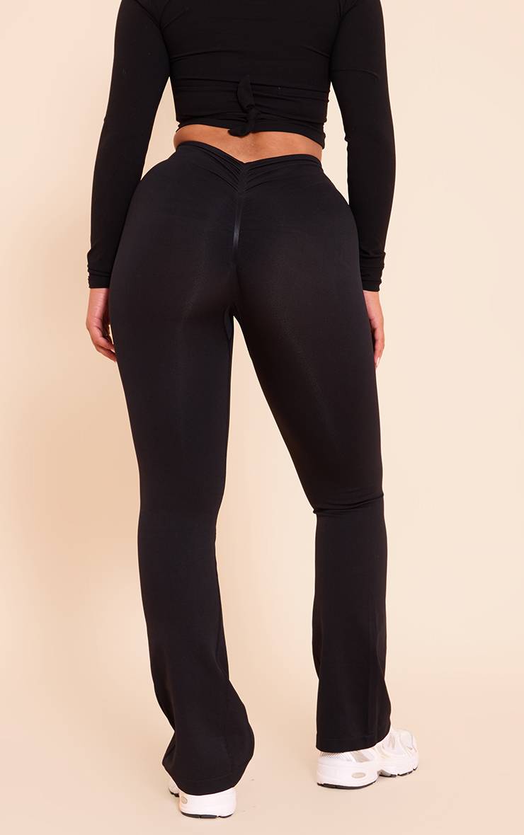 Noir Pantalon Évasé Taille Haute Sans Couture Avec Fronces Shape Active