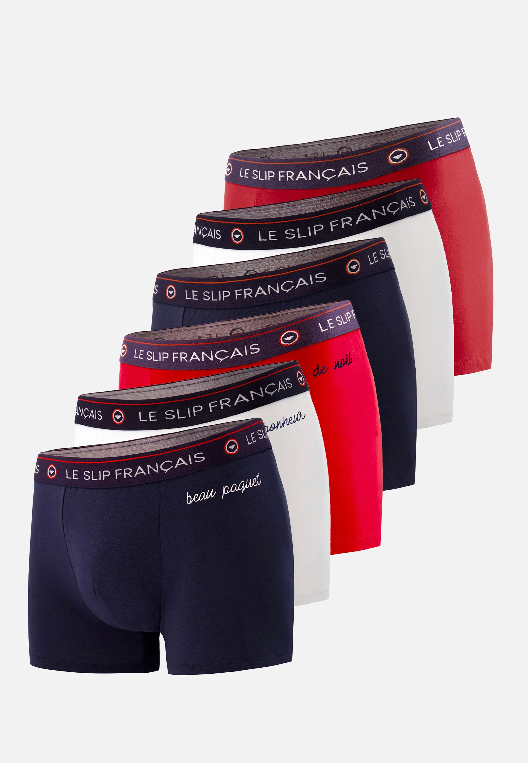 Six Pack boxers en coton-Coffret Six Boxer Redoutable Marine Rouge Blanc Marine Brodé Rouge Brodé Blanc Brodé