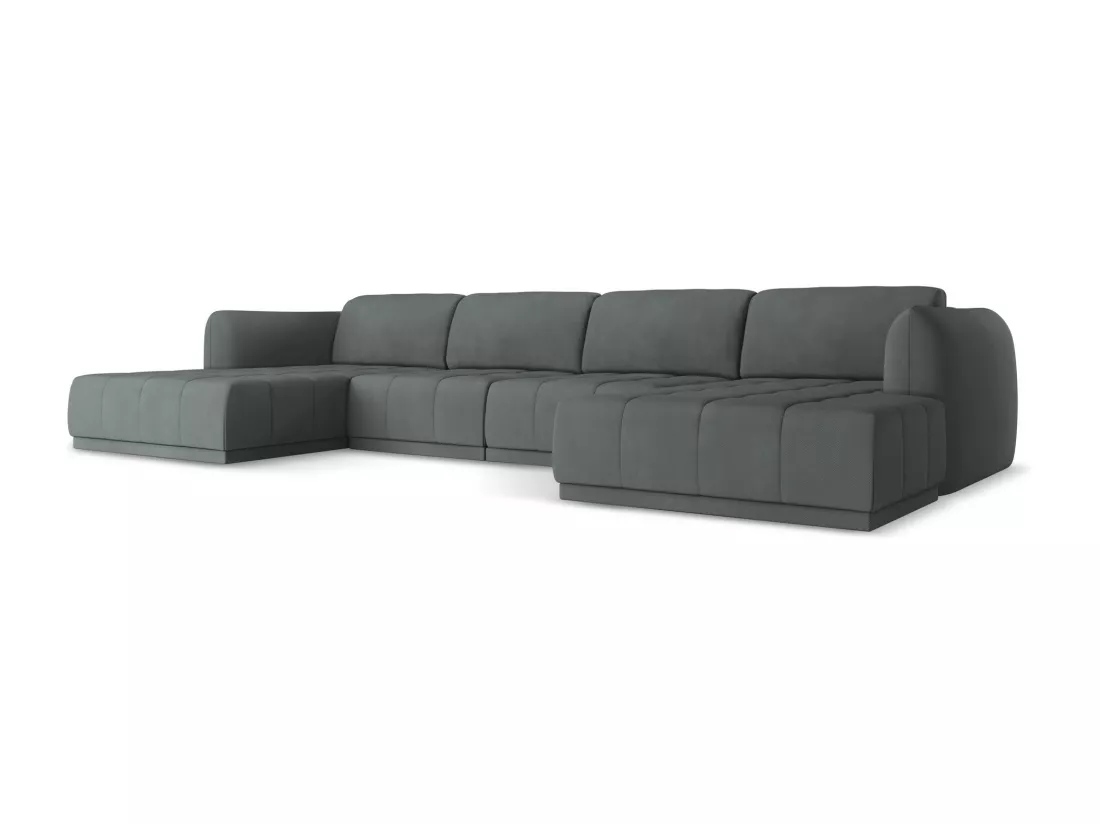 Canapé d'angle panoramique en tissu chenille - graphite - HOKU